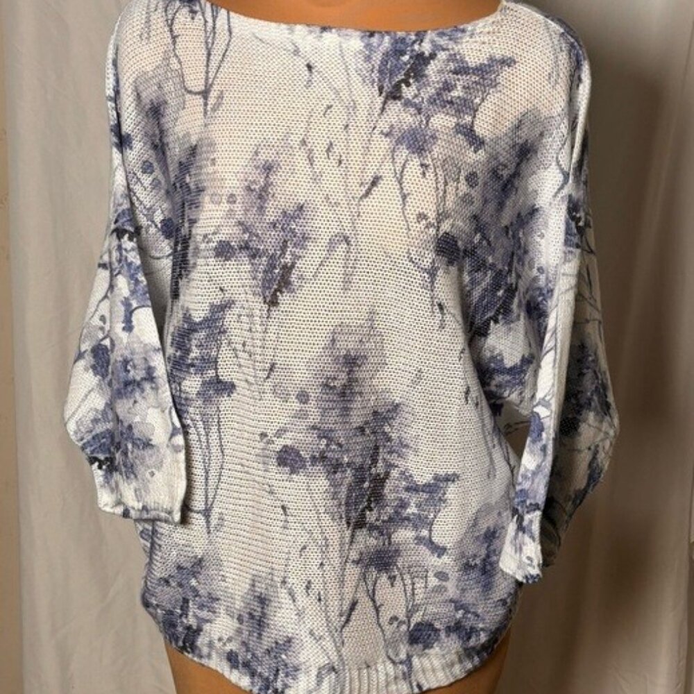 Luisa Ricci Made in Italy Blue Floral Dolman Sweater Top Medium